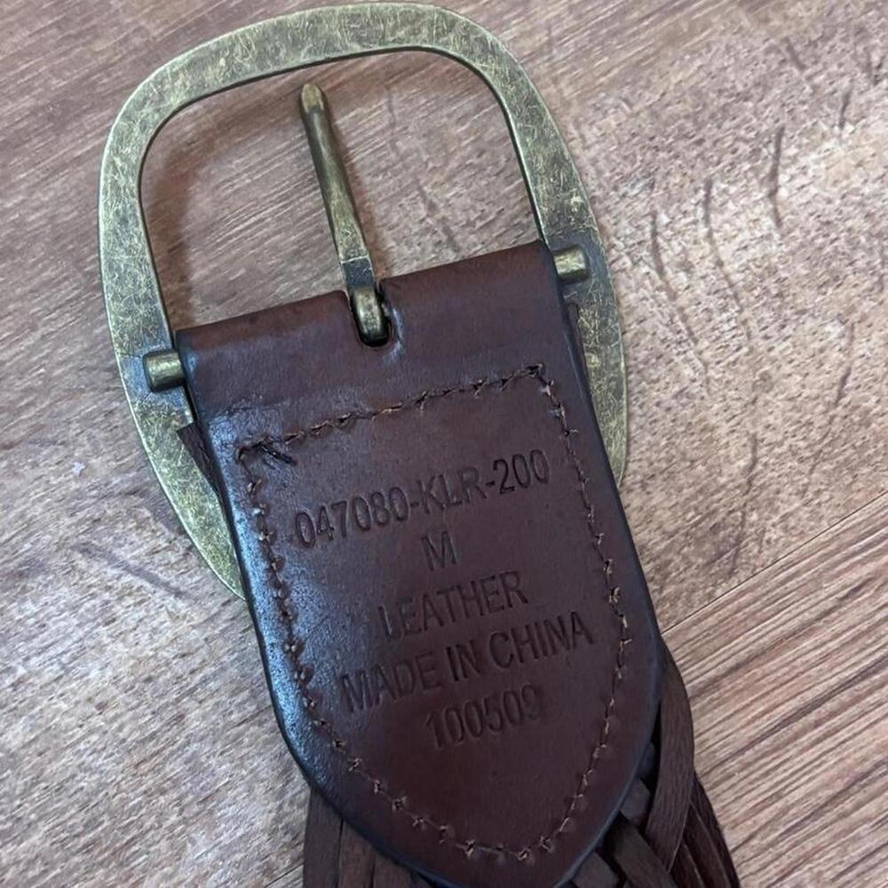 brown woven leather belt with bronze buckle boho western indie - Picture 5 of 5